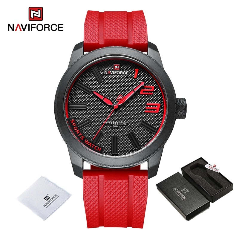 ساعات كوارتز عصرية للرجال من NAVIFORCE بحزام من السيليكون بتصميم جديد وعصري مقاومة للماء للرجال