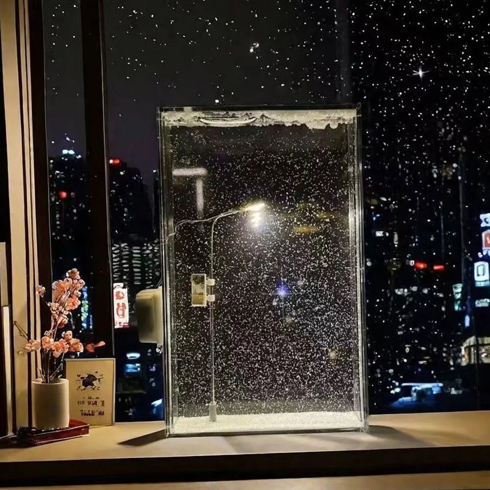 مصباح ليلي متقدم من Snowy Night Flow Ma، مصباح شارع بمشهد ثلجي، عبوة مواد يدوية الصنع، هدية عيد ميلاد