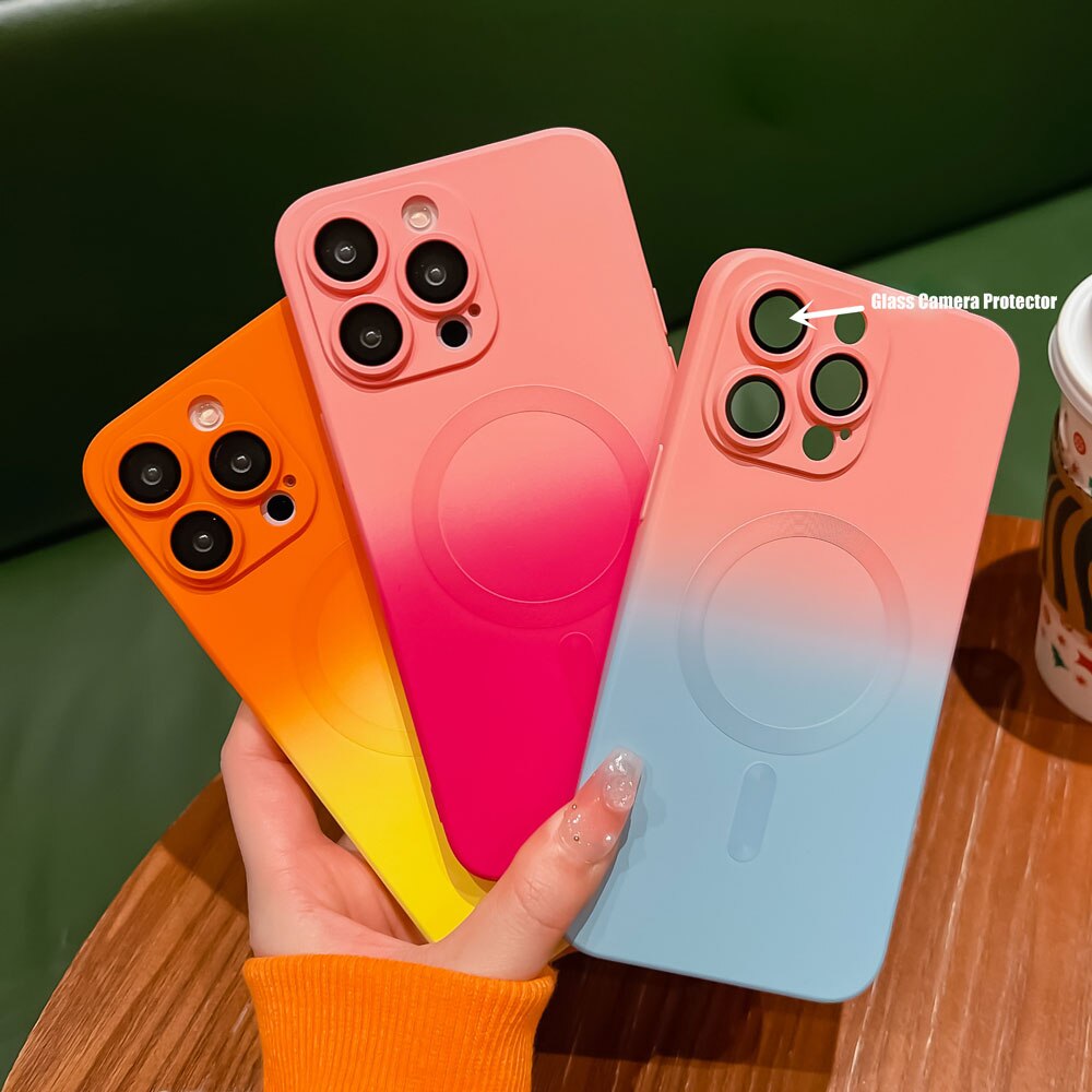 Luxury Gradient Color Liquid Silicone Case for iPhone 14 Pro Magsafe Cases Magnetic Charging Cover for iPhone 11 12 13 Pro Max