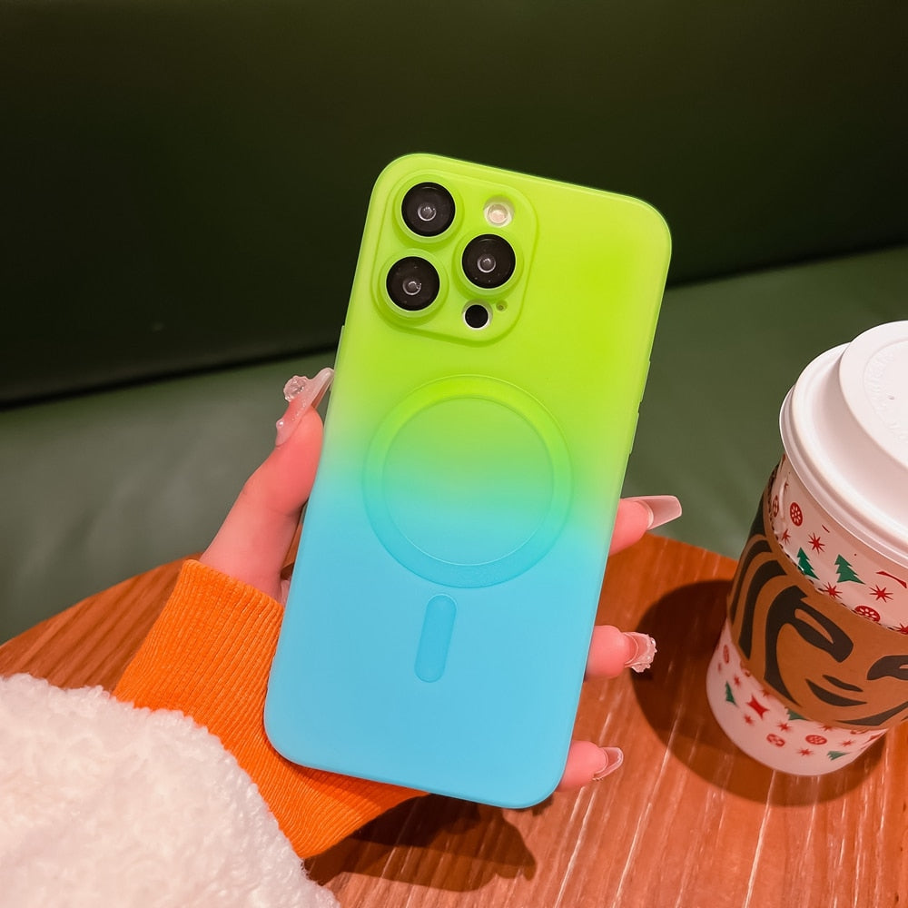 Luxury Gradient Color Liquid Silicone Case for iPhone 14 Pro Magsafe Cases Magnetic Charging Cover for iPhone 11 12 13 Pro Max