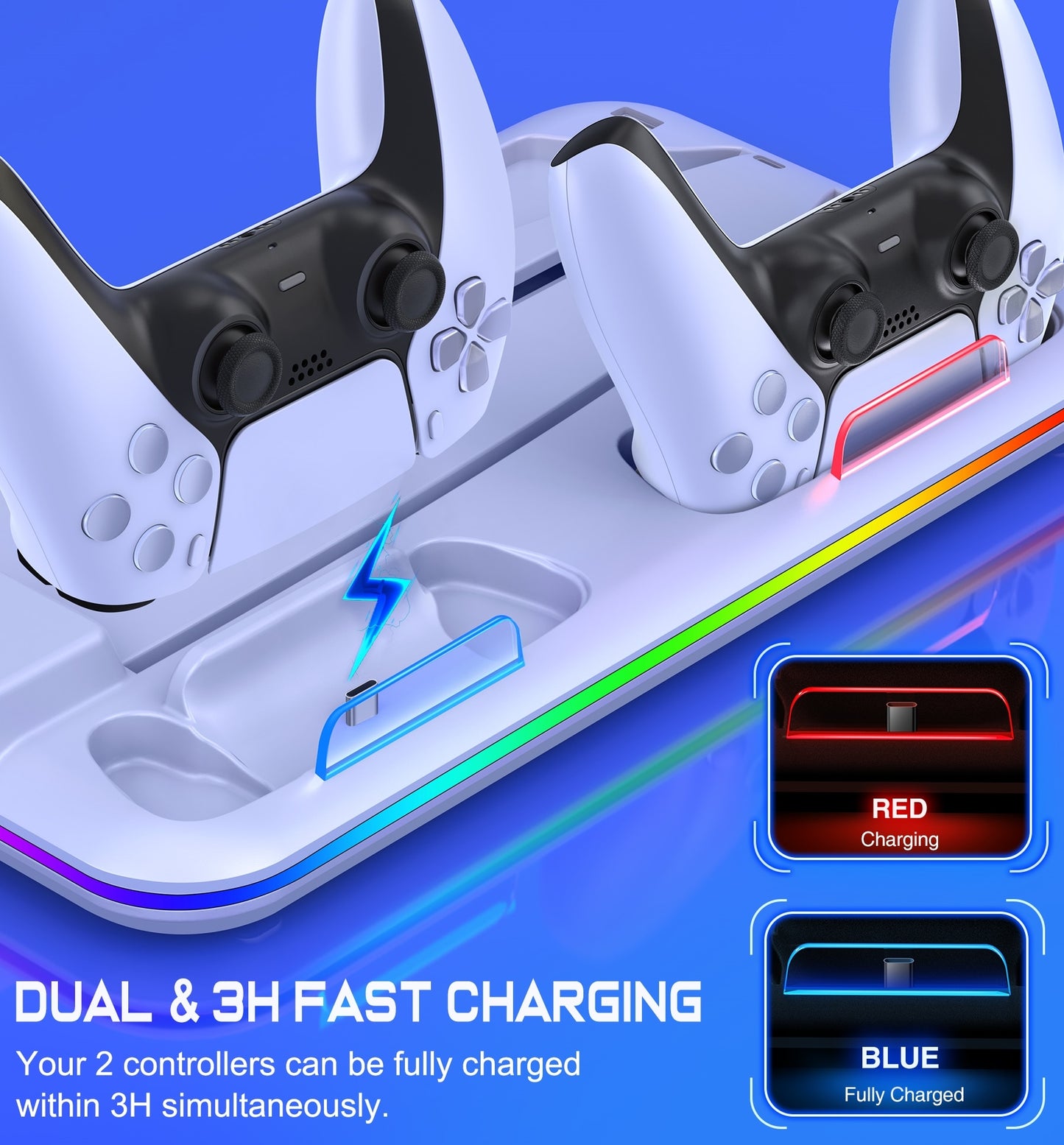 قاعدة شحن مزدوجة لوحدة التحكم RGB لجهاز Sony Playstation 5 مع إضاءة LED رقمية باردة لمحطة تبريد PS5 العمودية