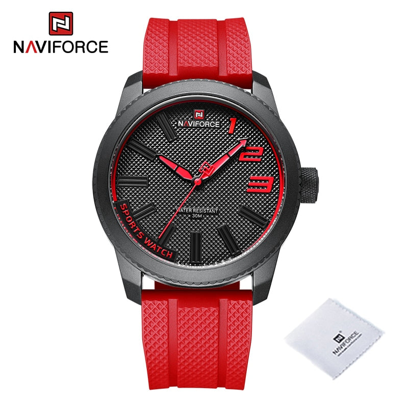 ساعات كوارتز عصرية للرجال من NAVIFORCE بحزام من السيليكون بتصميم جديد وعصري مقاومة للماء للرجال