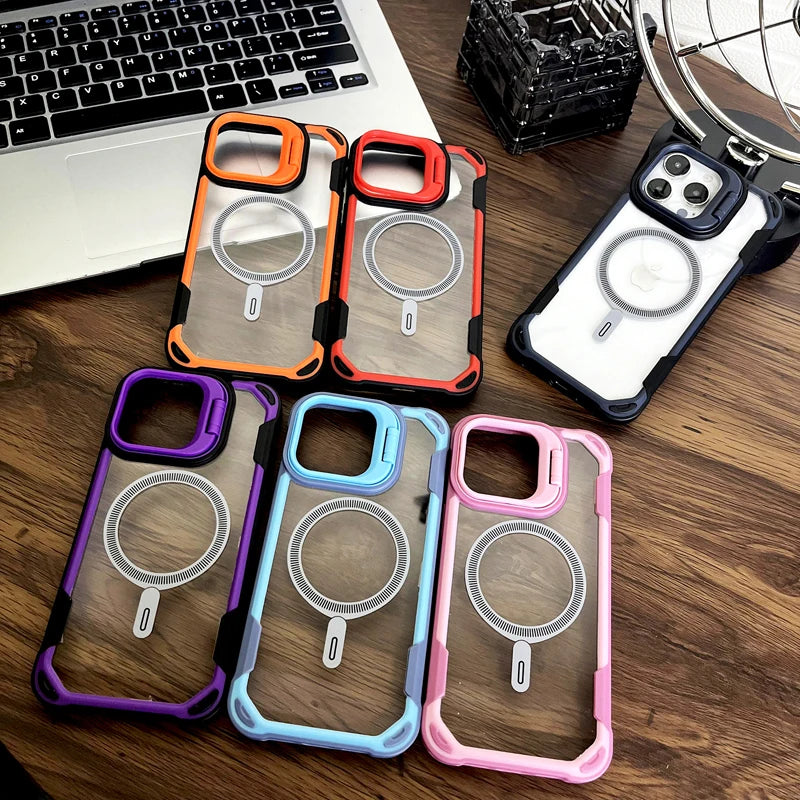 جراب شفاف مقاوم للصدمات لهاتف iPhone 16 15 14 13 Pro Max Plus iPhone15 iPhone14 من Magsafe غطاء امتصاص Mag Safe على