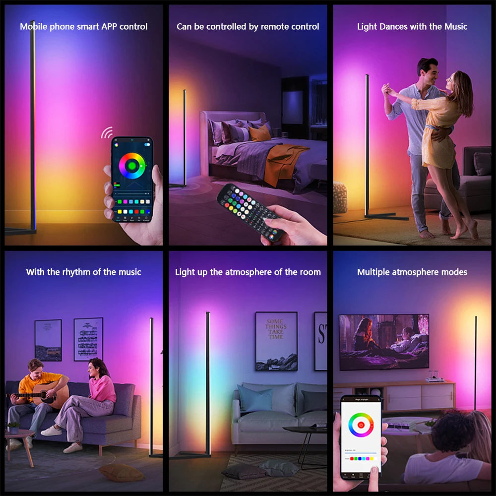 مصباح أرضي ذكي LED قابل للتعتيم 140 سم RGB لغرفة المعيشة مع خاصية WIFI وإضاءة ديكور منزلي فنية وإضاءة قائمة بذاتها