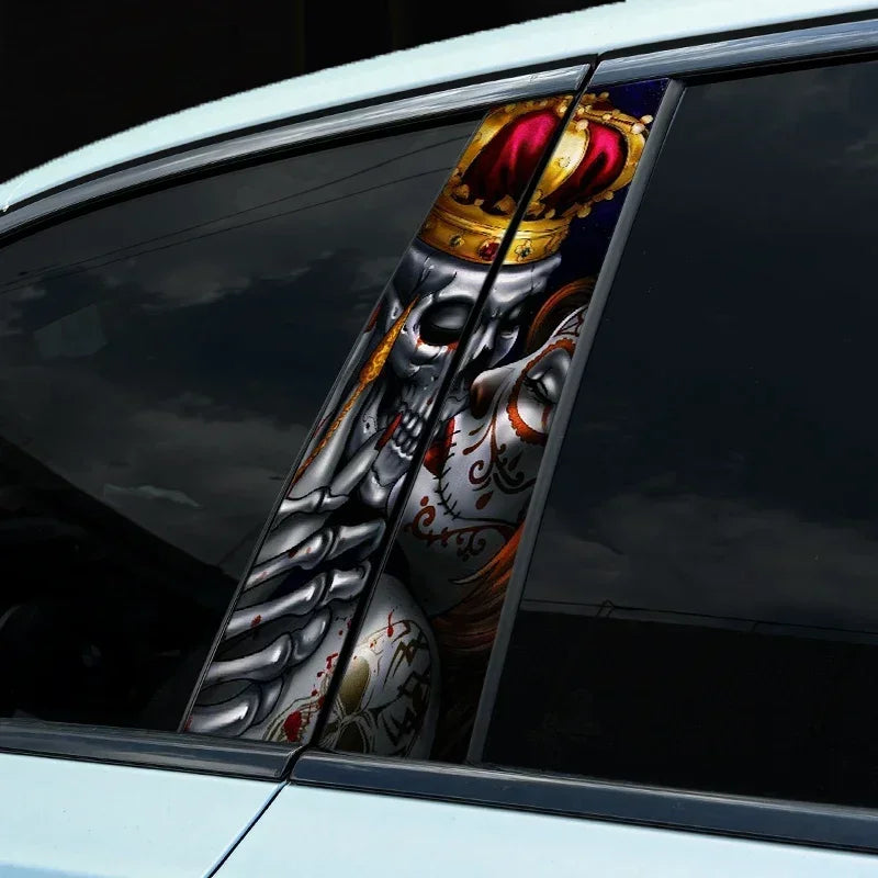 1PC Gothic Skeleton Couple Car Stickers Waterproof Auto B Pillar Halloween Decor Cover Scratch DIY Car Doors Pillar Skull Decals