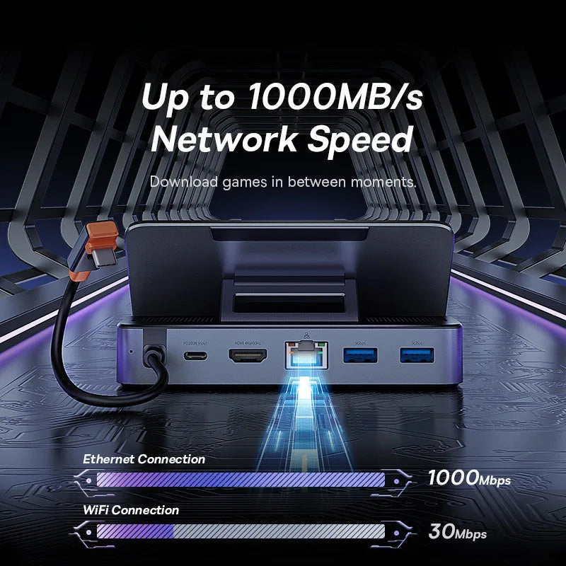 قاعدة توصيل Baseus USB C لجهاز Steam Deck Nintend Switch من النوع C إلى HDMI متوافقة مع 4K@60Hz RJ45 PD 100W Type C USB 3.0 Hub