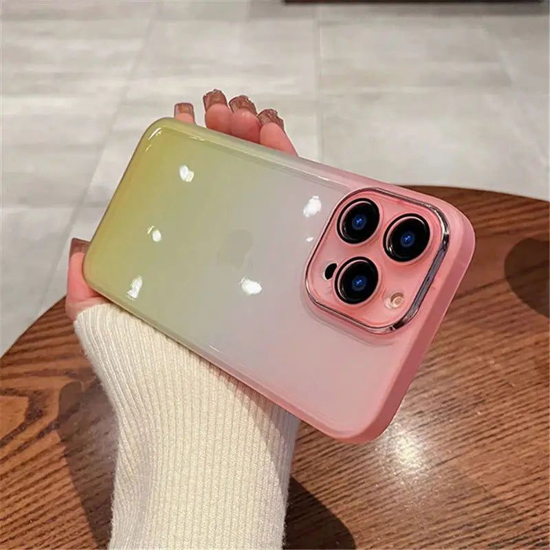 جراب هاتف شفاف فاخر بألوان قوس قزح متدرجة لهاتف iPhone 16 Pro Max 15 14 13 12 11 X XR XS Plus غطاء حماية للكاميرا مقاوم للصدمات