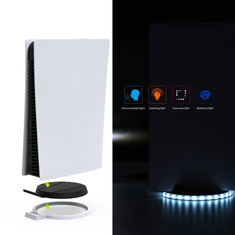 حامل عمودي لوحدة تحكم الألعاب PS5 مزود بقاعدة إضاءة LED RGB مضيئة مع تحكم باللمس