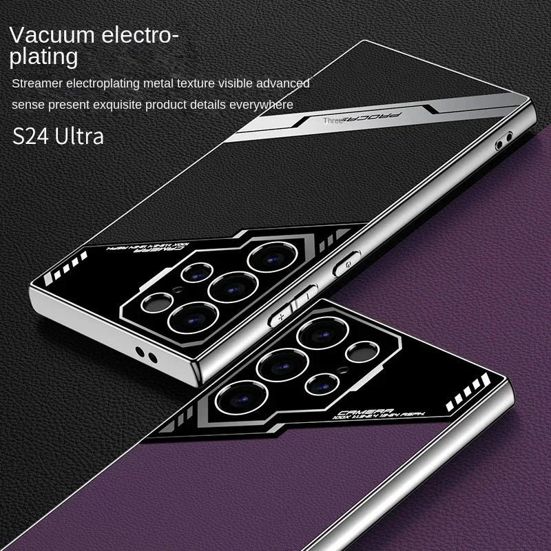 جراب هاتف Galaxy S25 Plus المصنوع من الجلد المطلي بالكهرباء S25 Ultra لهاتف Samsung Galaxy S25 S24 S23 Ultra غطاء واقٍ مقاوم للصدمات