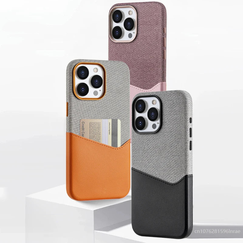 حافظة هاتف جلدية مزودة بحامل بطاقات MagSafe لهاتف iPhone 14 15Pro Max 13 14 Pro 12 Pocket مع شحن لاسلكي وعدسة من سبائك معدنية بلون رائع