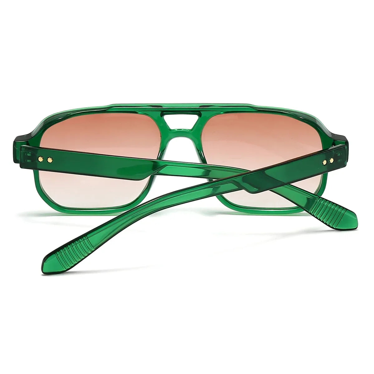 JNPCXI Vintage Double Bridges Men Square Sunglasses Fashion Green Ocean Lens UV400 Eyewear Women Trending Rivets Sun Glasses