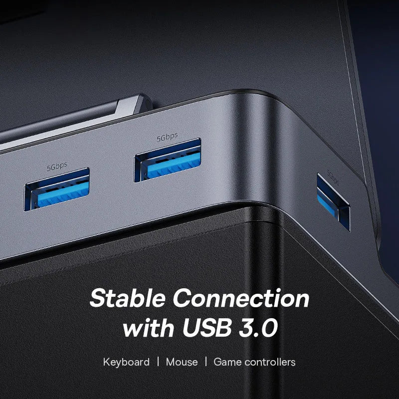 قاعدة توصيل Baseus USB C لجهاز Steam Deck Nintend Switch من النوع C إلى HDMI متوافقة مع 4K@60Hz RJ45 PD 100W Type C USB 3.0 Hub