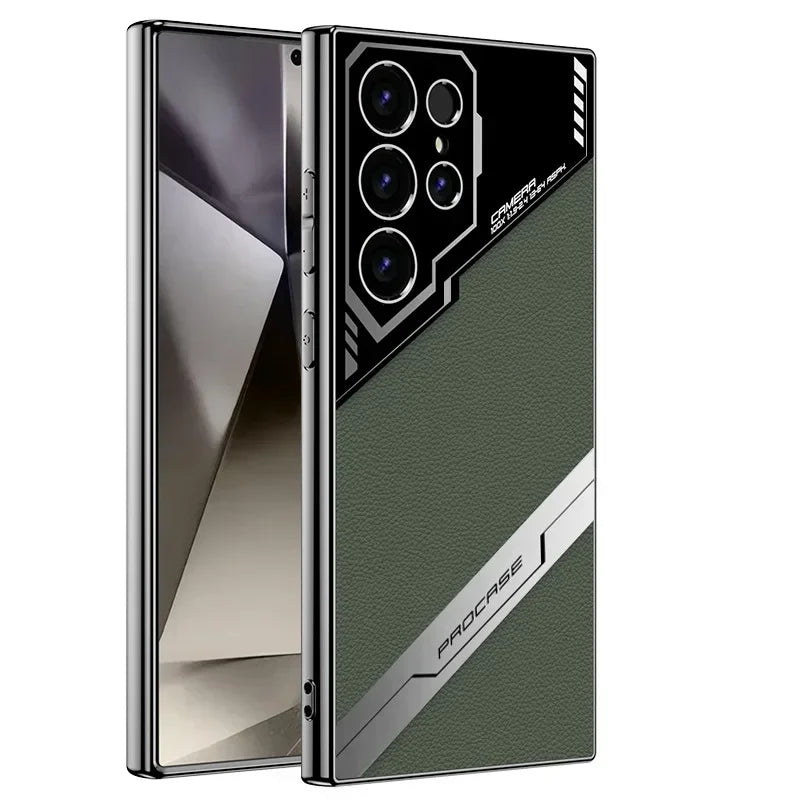 جراب هاتف Galaxy S25 Plus المصنوع من الجلد المطلي بالكهرباء S25 Ultra لهاتف Samsung Galaxy S25 S24 S23 Ultra غطاء واقٍ مقاوم للصدمات