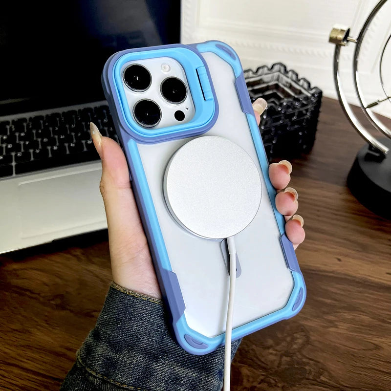جراب شفاف مقاوم للصدمات لهاتف iPhone 16 15 14 13 Pro Max Plus iPhone15 iPhone14 من Magsafe غطاء امتصاص Mag Safe على