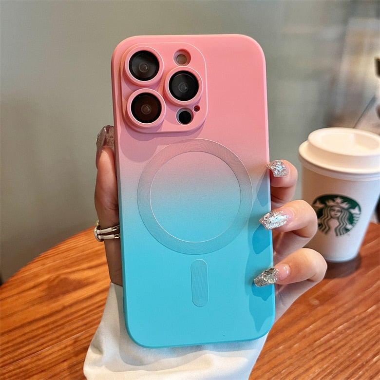 Luxury Gradient Color Liquid Silicone Case for iPhone 14 Pro Magsafe Cases Magnetic Charging Cover for iPhone 11 12 13 Pro Max