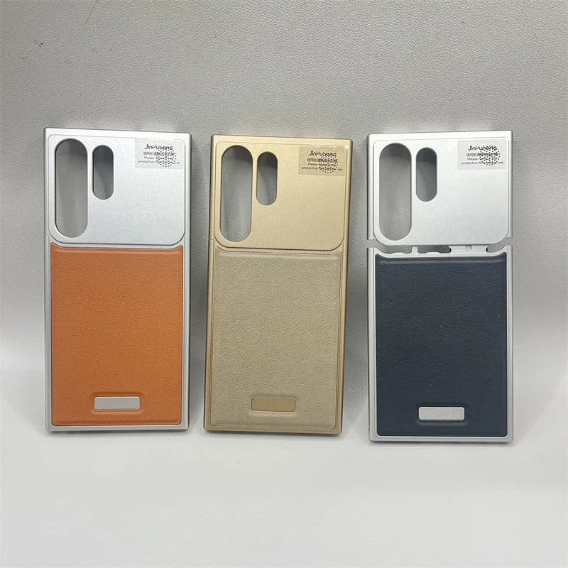 جراب هاتف مغناطيسي معدني فاخر من الجلد لهاتف Samsung Galaxy S25 S24 S23 Ultra مزود بشحن لاسلكي وغطاء عطري من سبائك الألومنيوم