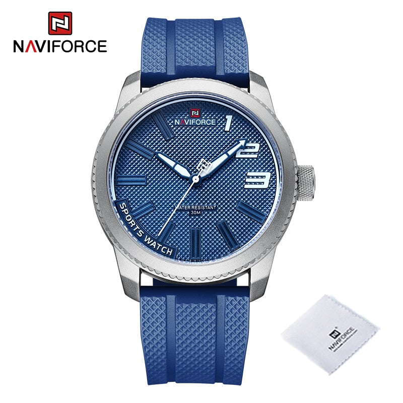 ساعات كوارتز عصرية للرجال من NAVIFORCE بحزام من السيليكون بتصميم جديد وعصري مقاومة للماء للرجال