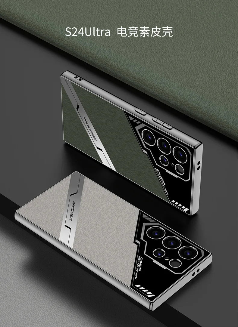 جراب هاتف Galaxy S25 Plus المصنوع من الجلد المطلي بالكهرباء S25 Ultra لهاتف Samsung Galaxy S25 S24 S23 Ultra غطاء واقٍ مقاوم للصدمات