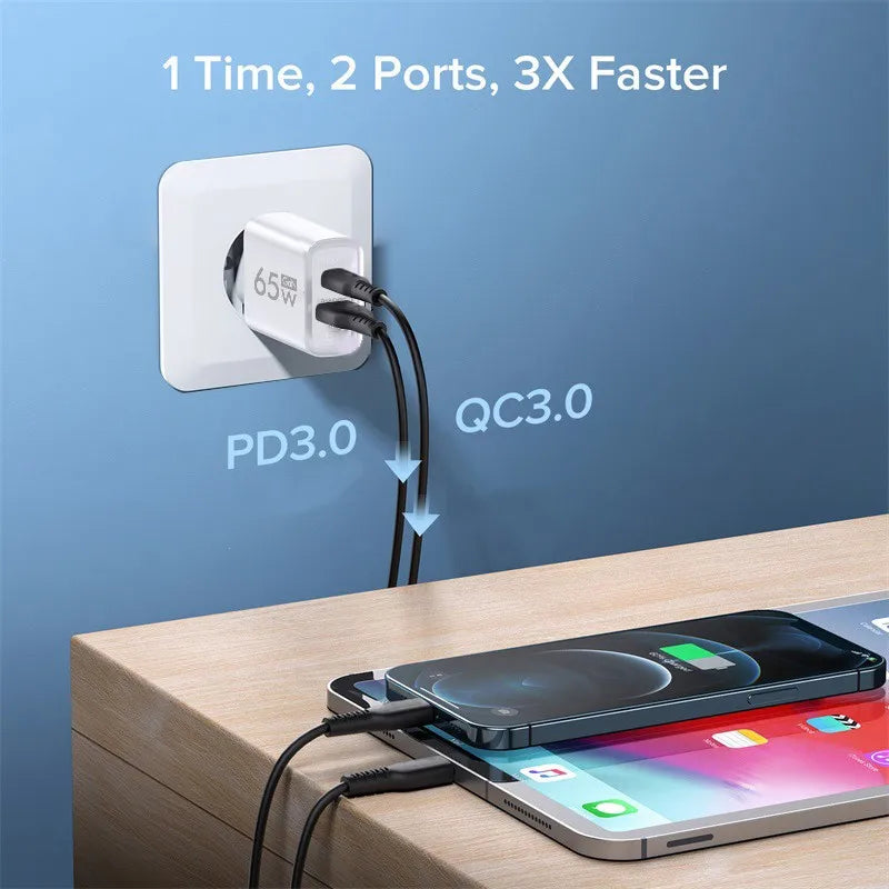 شاحن GAN 65W PD USB Type C شاحن سريع محول طاقة لهاتف iPhone 15 Xiaomi Huawei Samsung شاحن سريع للهاتف المحمول