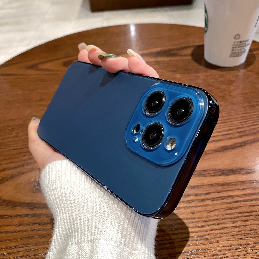 جراب Fashion AG رفيع غير لامع لهاتف iPhone 12 13 14 Pro Max iPhone 14Pro 13Pro 12ProMax، غطاء صلب مقاوم للصدمات مع نافذة كبيرة من الزجاج المقوى