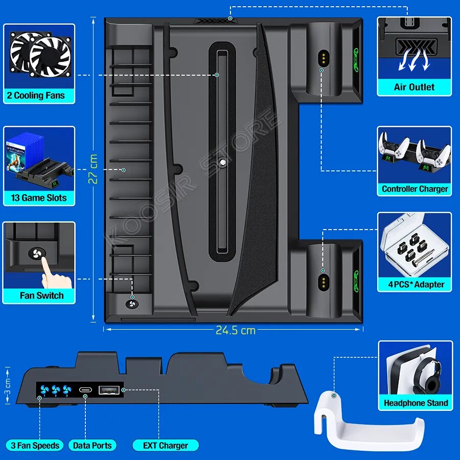 أحدث حامل عمودي لجهاز PS5 وقاعدة شحن ووحدة تحكم ومروحة تبريد لجهاز Sony Playstation 5 وملحقات وحدة التحكم PS 5