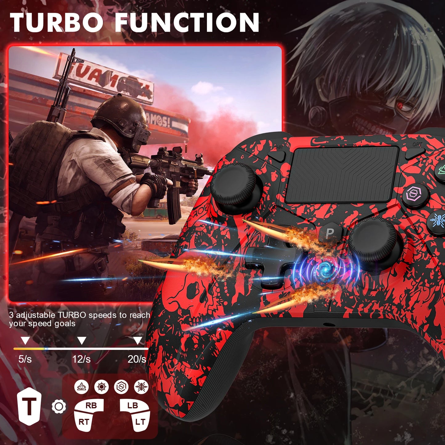 ملحقات وحدة التحكم في الألعاب Trubo لوحدة التحكم في ألعاب الفيديو من أجل Switch/ps4/ps3/Ios/android/Windows PC