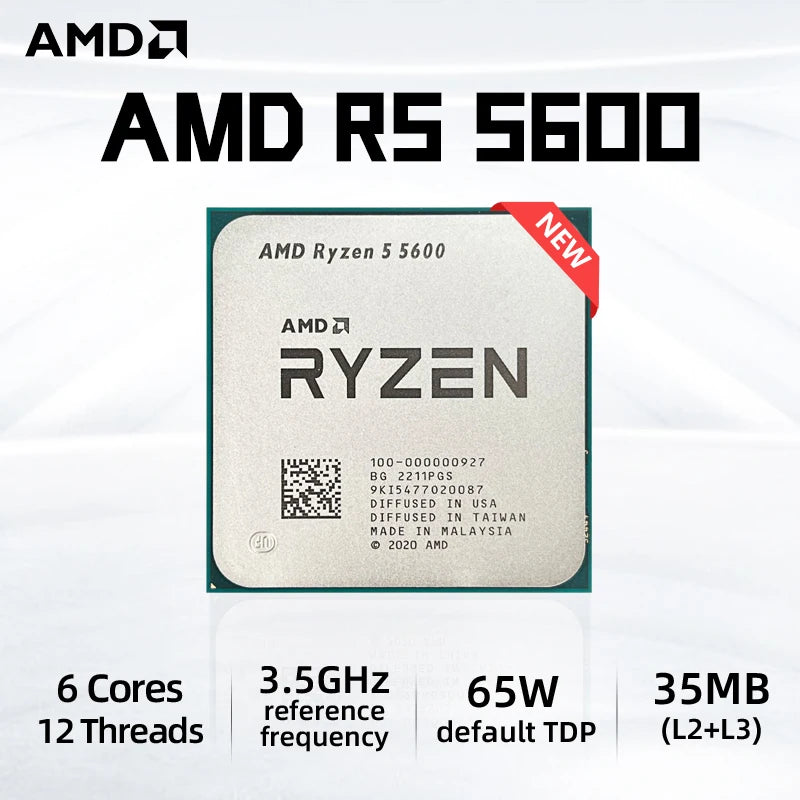 معالج وحدة المعالجة المركزية AMD R5 5600 Ryzen 5 5600 الجديد بسرعة 3.5 جيجاهرتز سداسي النواة و12 خيطًا 7NM L3=32M 100-000000927 مقبس AM4