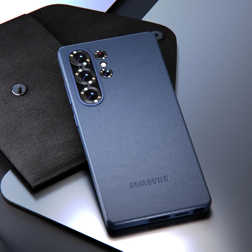 جراب جلدي مقاوم للصدمات من جلد الغنم لهاتف Samsung Galaxy S25 Ultra Plus، غطاء خلفي واقٍ لهاتف S25Ultra S25Plus S25