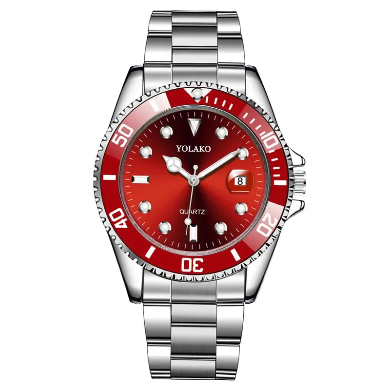 ساعة رجالية Green Water Ghost Calendar Watch عالية الجودة بسيطة وعصرية من الفولاذ المقاوم للصدأ ساعة رياضية للطلاب
