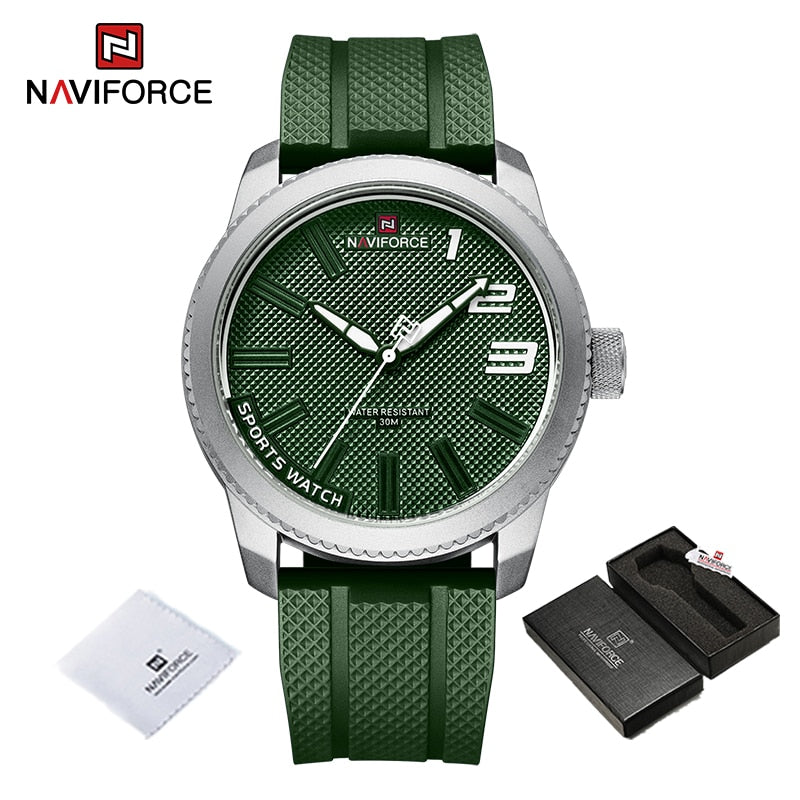 ساعات كوارتز عصرية للرجال من NAVIFORCE بحزام من السيليكون بتصميم جديد وعصري مقاومة للماء للرجال