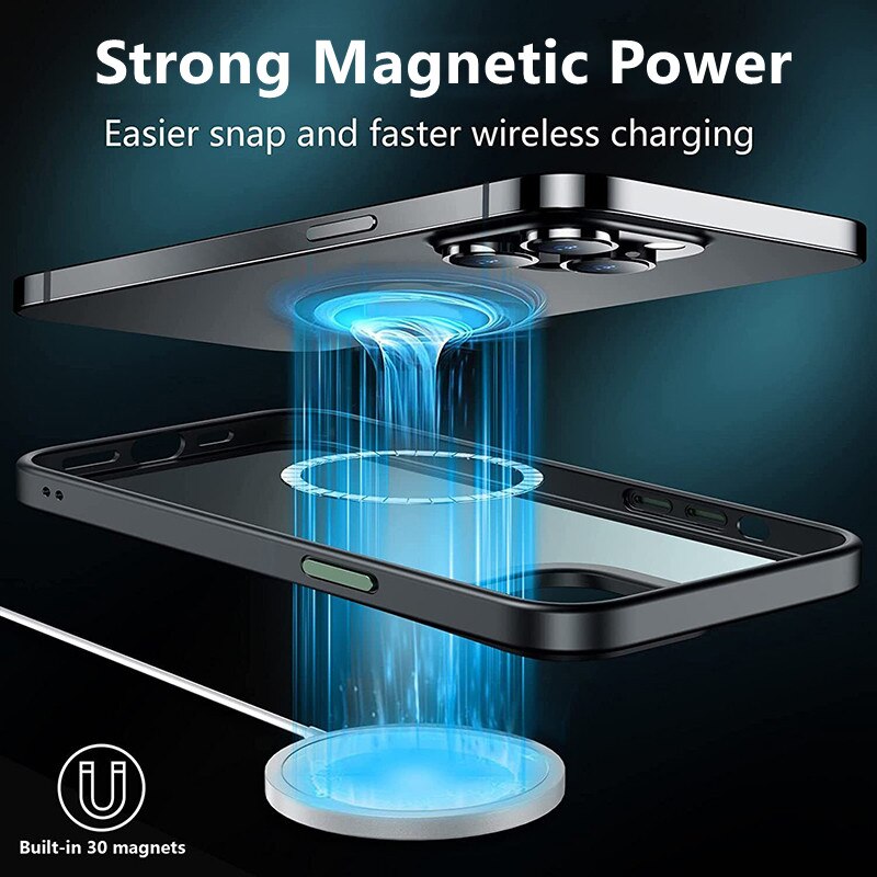 Luxury Magnetic Wireless Charging Case For Magsafe For iPhone 14 Plus 13 12 11 Pro Max Transparent Matte Shockproof Hard Cover