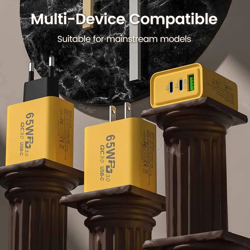 شاحن PD 65 وات USB C سريع الشحن 3.0 محول شاحن من النوع C لهاتف iPhone 14 13 12 Xiaomi Samsung شاحن حائط USB C
