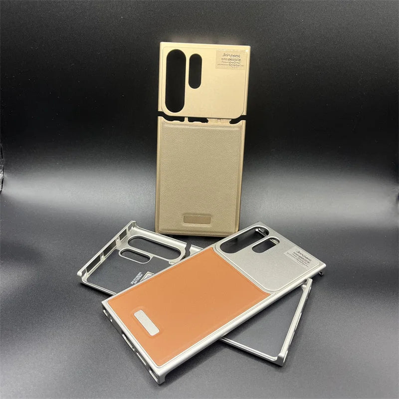جراب هاتف مغناطيسي معدني فاخر من الجلد لهاتف Samsung Galaxy S25 S24 S23 Ultra مزود بشحن لاسلكي وغطاء عطري من سبائك الألومنيوم