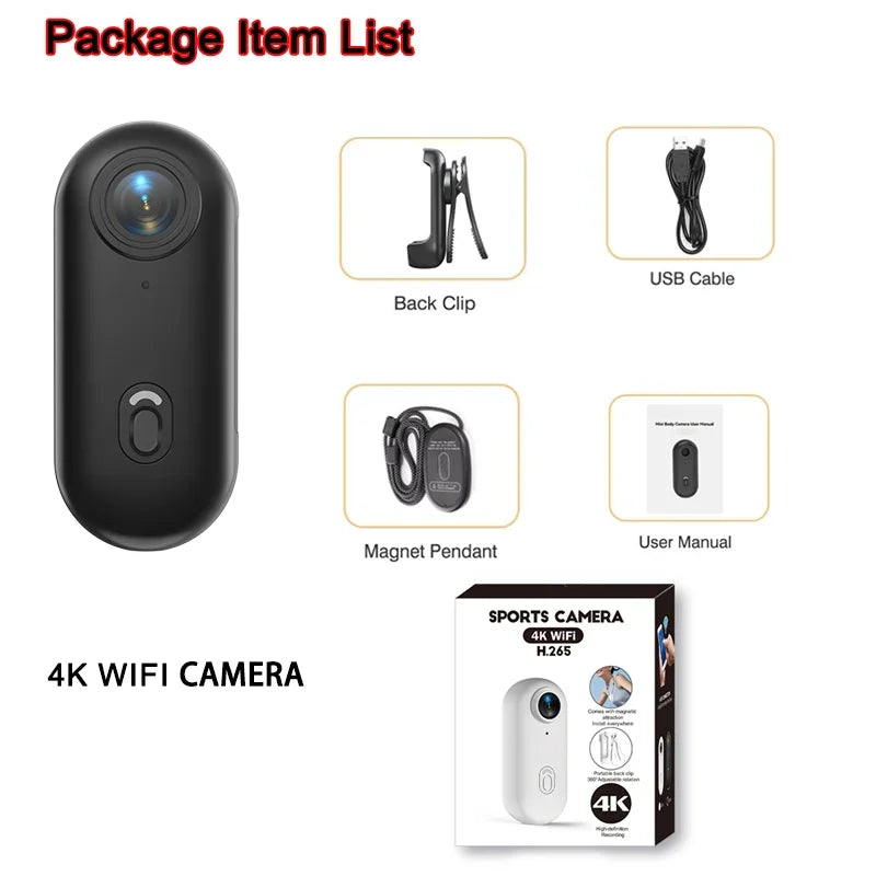 كاميرا رياضية خارجية بدقة 4K FHD 1080P في خوذة دراجة نارية رياضية صغيرة للتصوير والدراجات وكاميرا الجسم وتسجيل الفيديو
