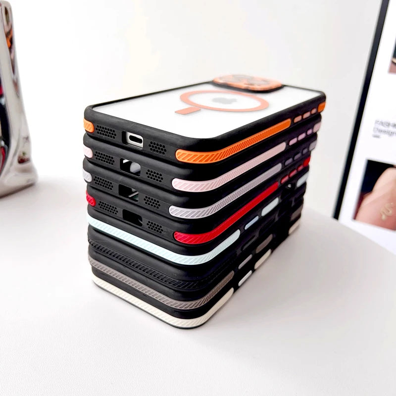 جراب شفاف فاخر صلب لهاتف iPhone 16 15 14 13 12 11 Pro Max 16Pro 15Pro 14Pro غطاء عدسة الكاميرا Magsafe للشحن اللاسلكي