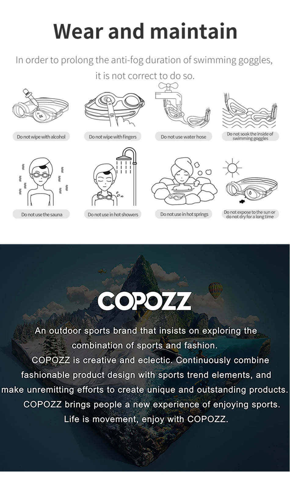 COPOZZ Professional HD Swimming Goggles Anti-Fog UV Protection Adjustable Swimming Glasses Silicone Water Glass For Men and Wome