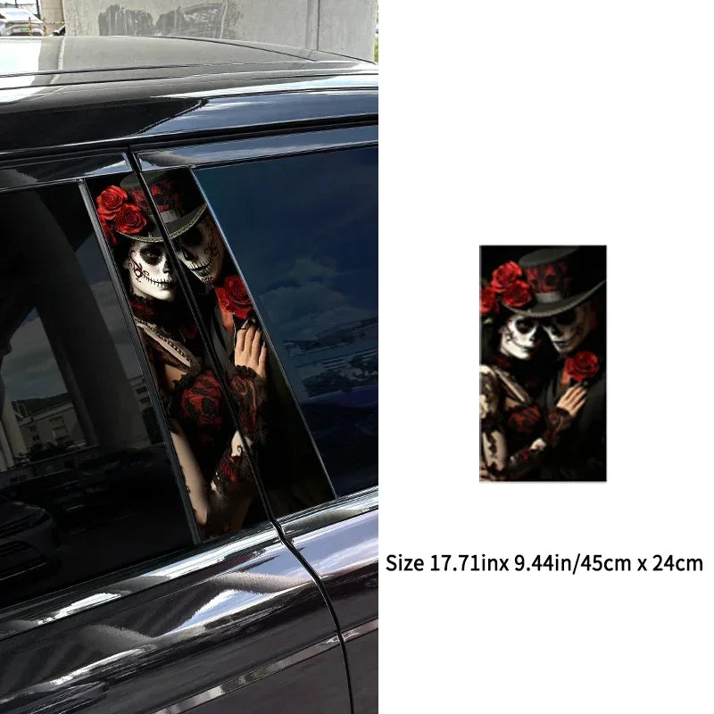 1PC Gothic Skeleton Couple Car Stickers Waterproof Auto B Pillar Halloween Decor Cover Scratch DIY Car Doors Pillar Skull Decals