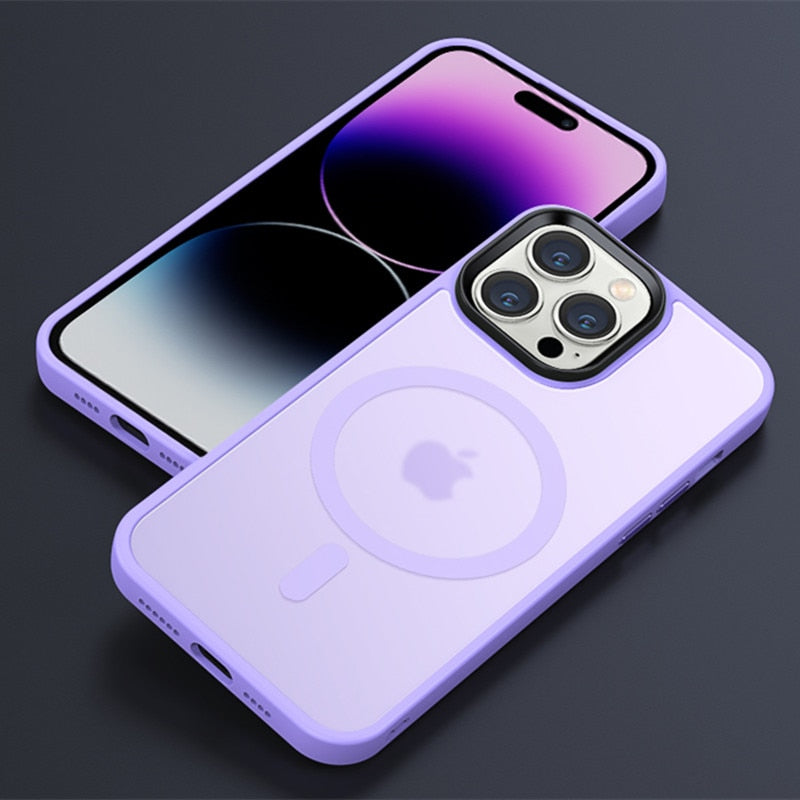 Luxury Magnetic Wireless Charging Case For Magsafe For iPhone 14 Plus 13 12 11 Pro Max Transparent Matte Shockproof Hard Cover