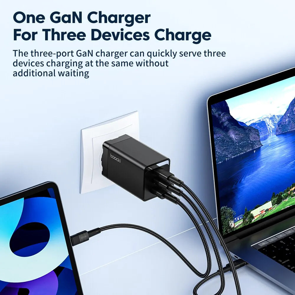 شاحن Toocki 67W GaN USB C سريع الشحن 65W QC4.0 PD 3.0 45W USB C Type C شاحن USB سريع لـ iPhone 15 14 13 12 Pro MacBook