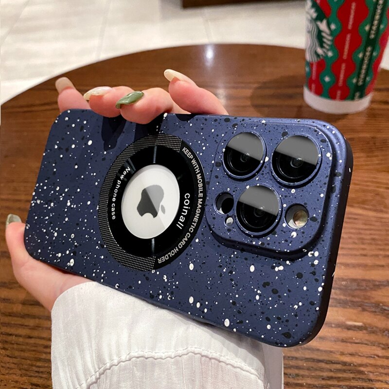 جراب مغناطيسي فاخر من مادة البولي كربونات الصلبة بنقاط الموجة لهاتف iPhone 12 13 14 Pro Max جراب Magsafe لهاتف iPhone 14 Plus مع فتحة شعار