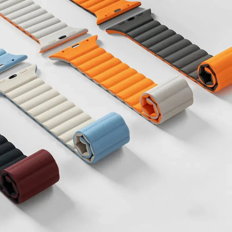 حزام مغناطيسي لساعة Apple Watch مقاس 44 مم و40 مم و45 مم و41 مم و49 مم و38 مم و42 مم سوار سيليكون لسلسلة iWatch 8 SE 6 7 8 9 Ultra 2