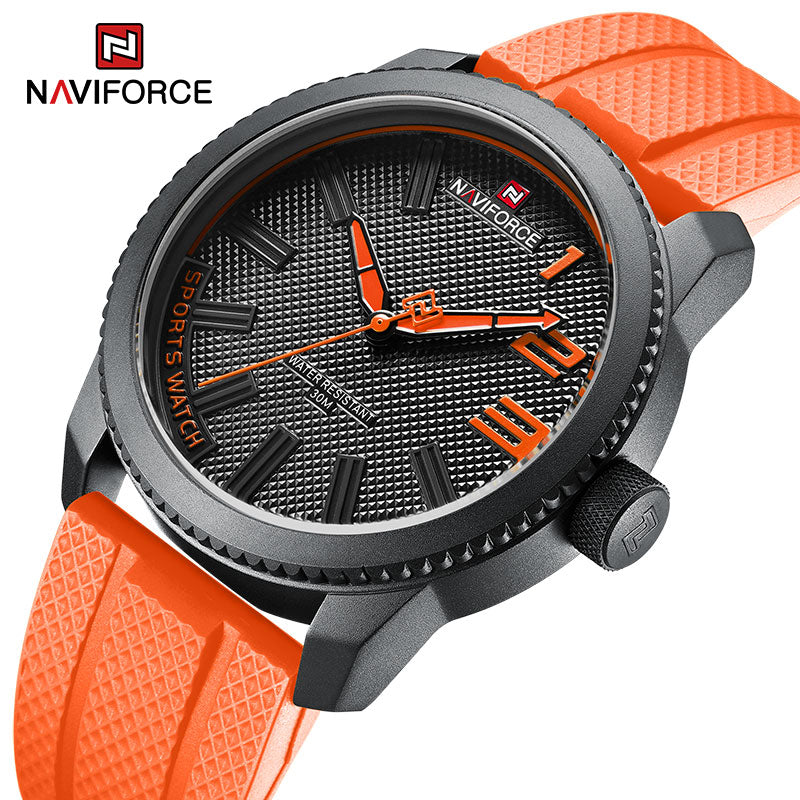 ساعات كوارتز عصرية للرجال من NAVIFORCE بحزام من السيليكون بتصميم جديد وعصري مقاومة للماء للرجال