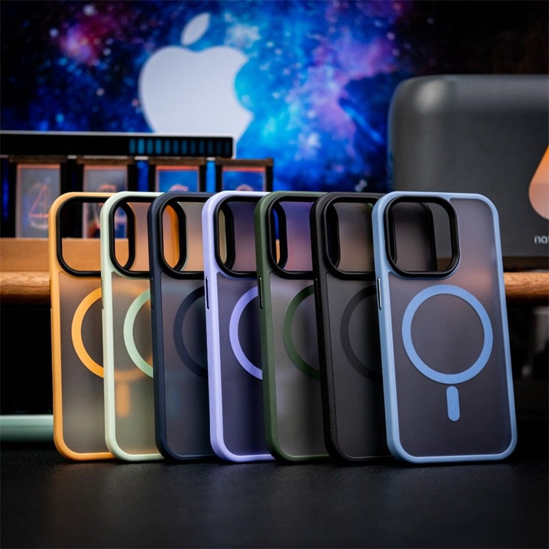 Luxury Magnetic Wireless Charging Case For Magsafe For iPhone 14 Plus 13 12 11 Pro Max Transparent Matte Shockproof Hard Cover