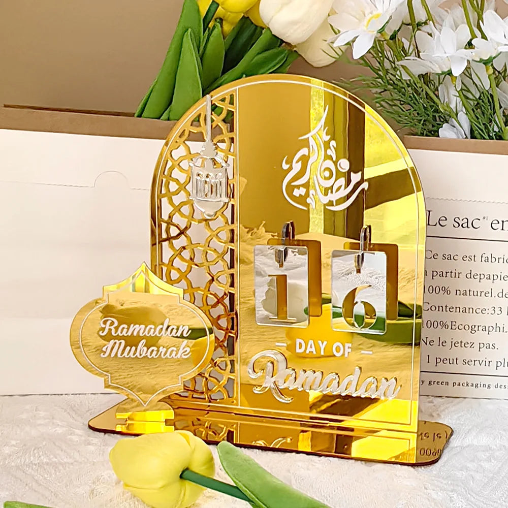 لوحة تقويم العد التنازلي لعيد رمضان المبارك 2024 القابلة لإعادة الاستخدام، لوحة تقويم أكريليك لحفلات العيد، لوازم حفلات رمضان كريم