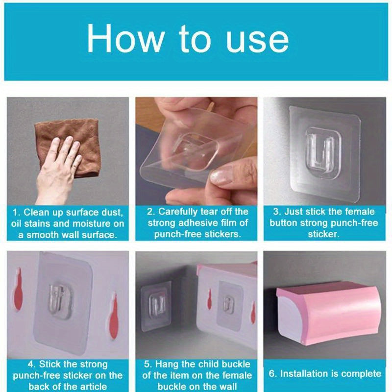 10 Pairs of Seamless Snap Buckles, Multifunctional Punch-Free Hooks, Strong Wall-Mounted Wall-Mounted Sockets, Routing Storage Holders, Utility Hooks