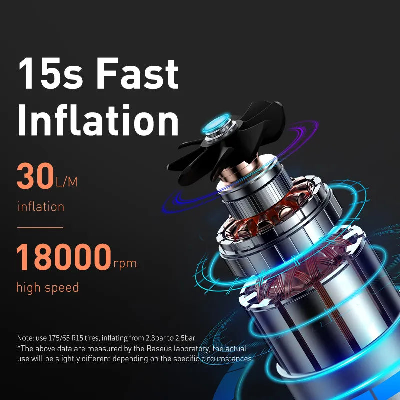 ضاغط هواء للسيارة من Baseus Mini بقوة 12 فولت و150 رطل لكل بوصة مربعة، مضخة نفخ إطارات السيارة الرقمية الذكية للسيارة والدراجة والقارب 