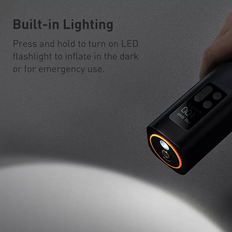 ضاغط هواء للسيارة من Baseus Mini بقوة 12 فولت و150 رطل لكل بوصة مربعة، مضخة نفخ إطارات السيارة الرقمية الذكية للسيارة والدراجة والقارب 