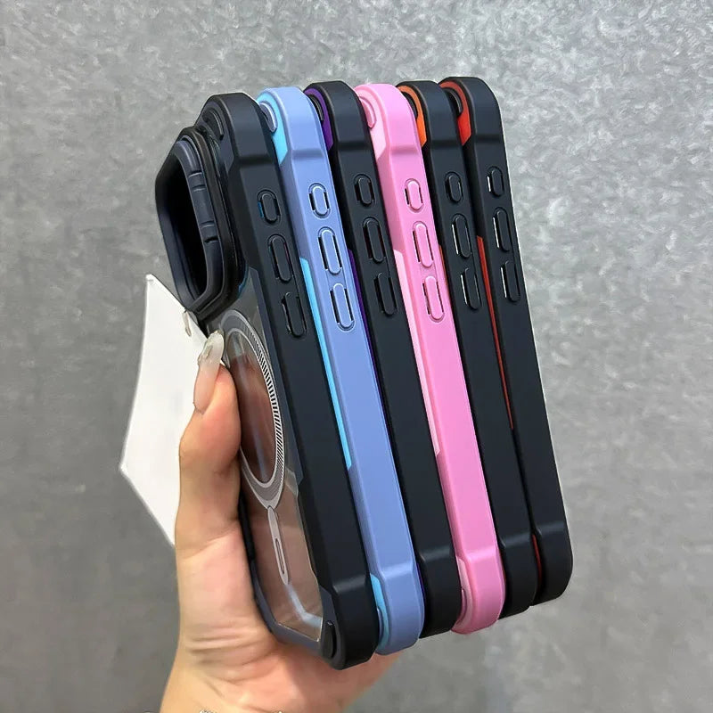 جراب Magsafe القابل للطي مع حامل عدسة لحماية iPhone 16 12 13 11 14 15 Pro Max Plus مع غطاء مغناطيسي مقاوم للصدمات