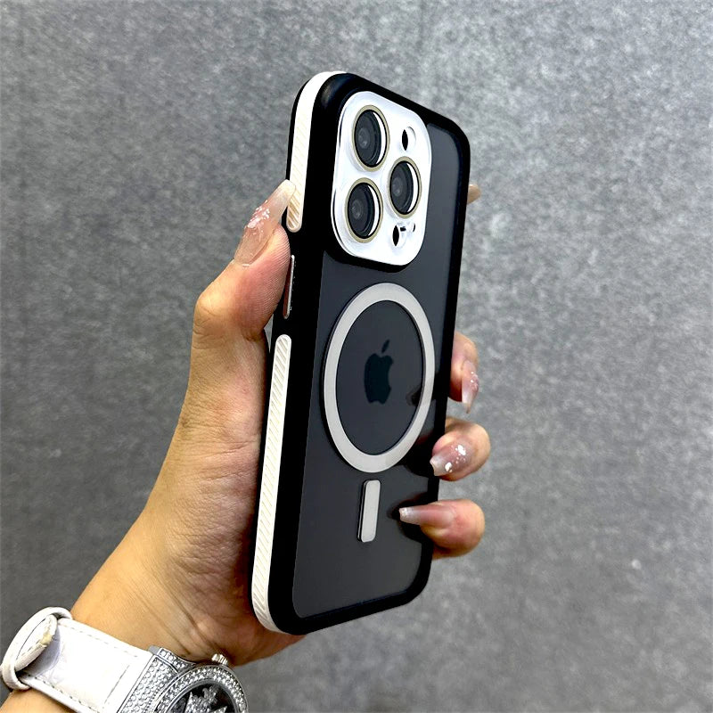 جراب شفاف فاخر صلب لهاتف iPhone 16 15 14 13 12 11 Pro Max 16Pro 15Pro 14Pro غطاء عدسة الكاميرا Magsafe للشحن اللاسلكي