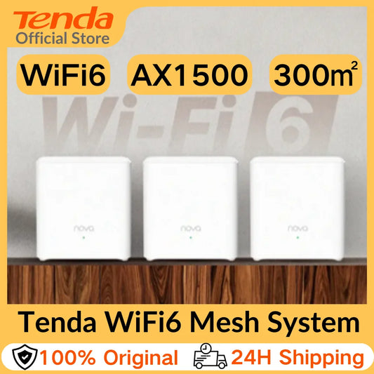 نظام Tenda Nova MX3 AX1500 Mesh WiFi 6 بمساحة 3500 قدم مربع، نظام WiFi 6 Mesh، موجه Gigabit Mesh، شبكة شبكية ثنائية النطاق، 80 جهازًا 